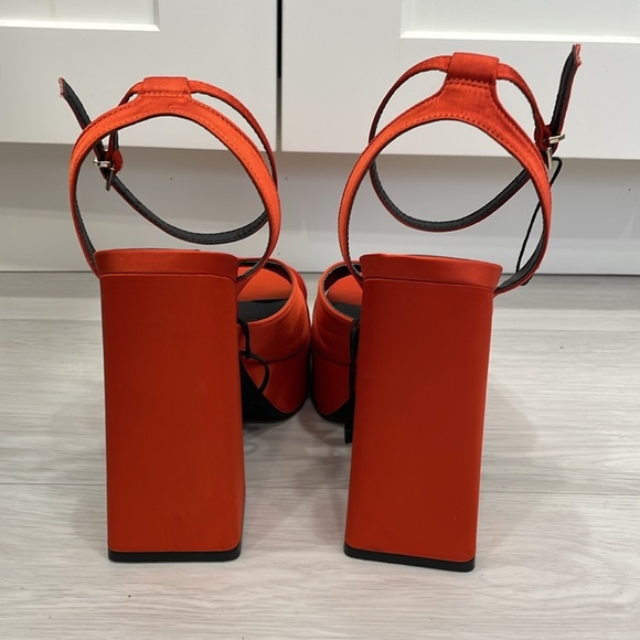 Zara Orange Satin Chunky Platform Heels - Picture 5 of 16